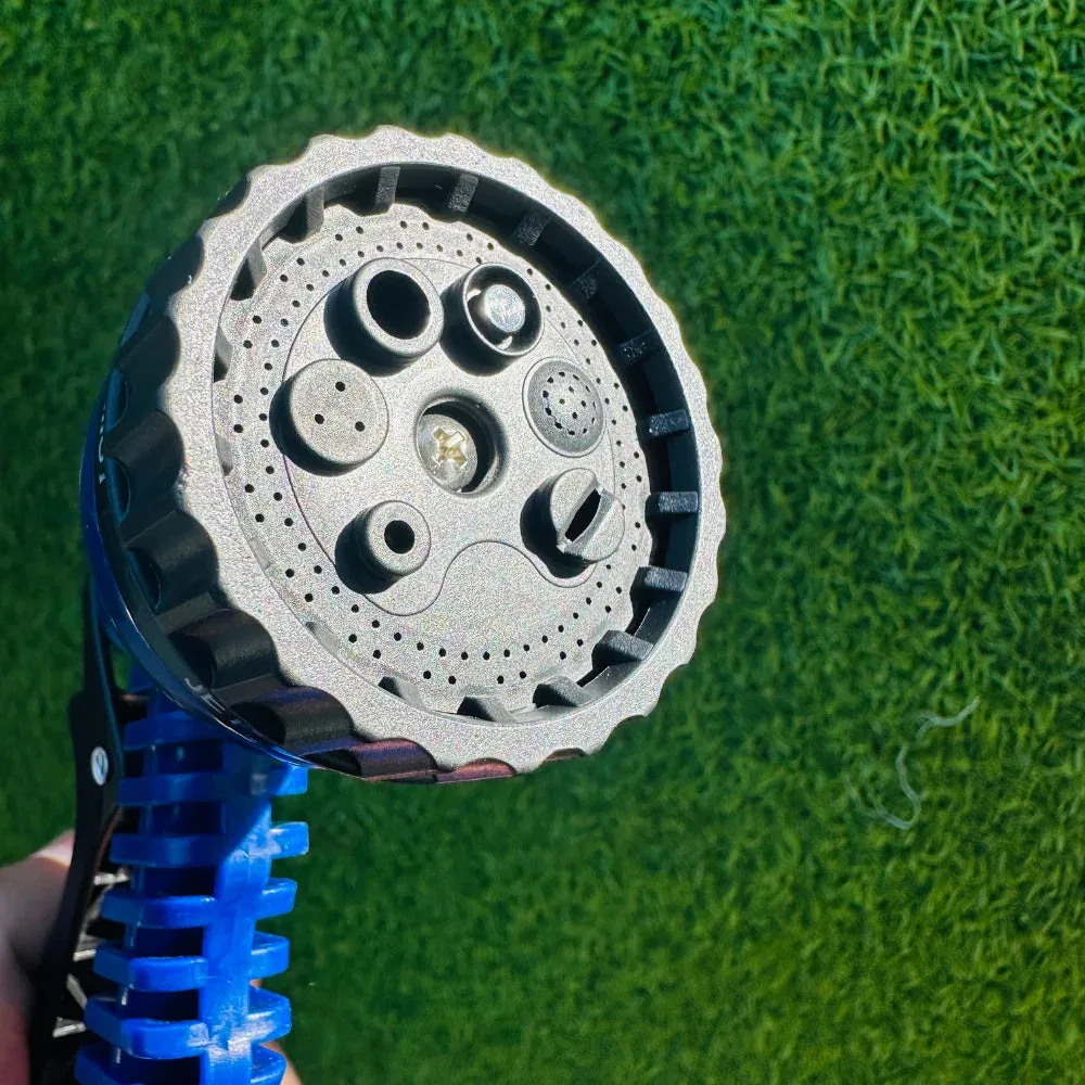 Close-up of the spray nozzle's 7 interchangeable spray pattern settings